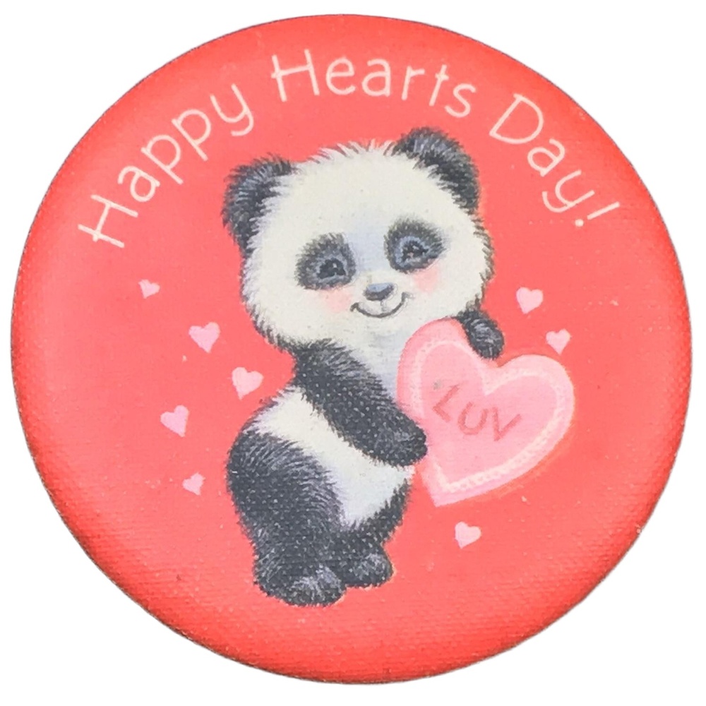 Hallmark Panda Valentines Day Pin Button 1982 Vintage Heart 80s